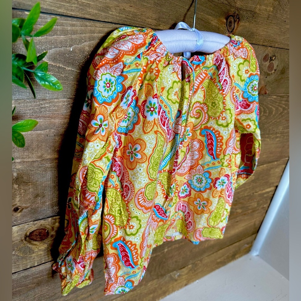 70s inspired girls boho floral paisley peasant blouse size 6 - Picture 2 of 9